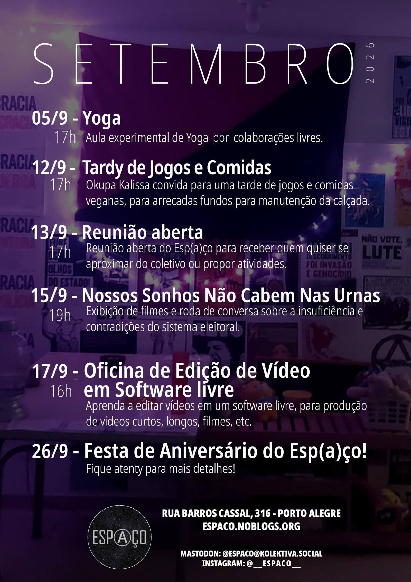 Arte de divulgação do calendário com um resumo das informações da postagem.